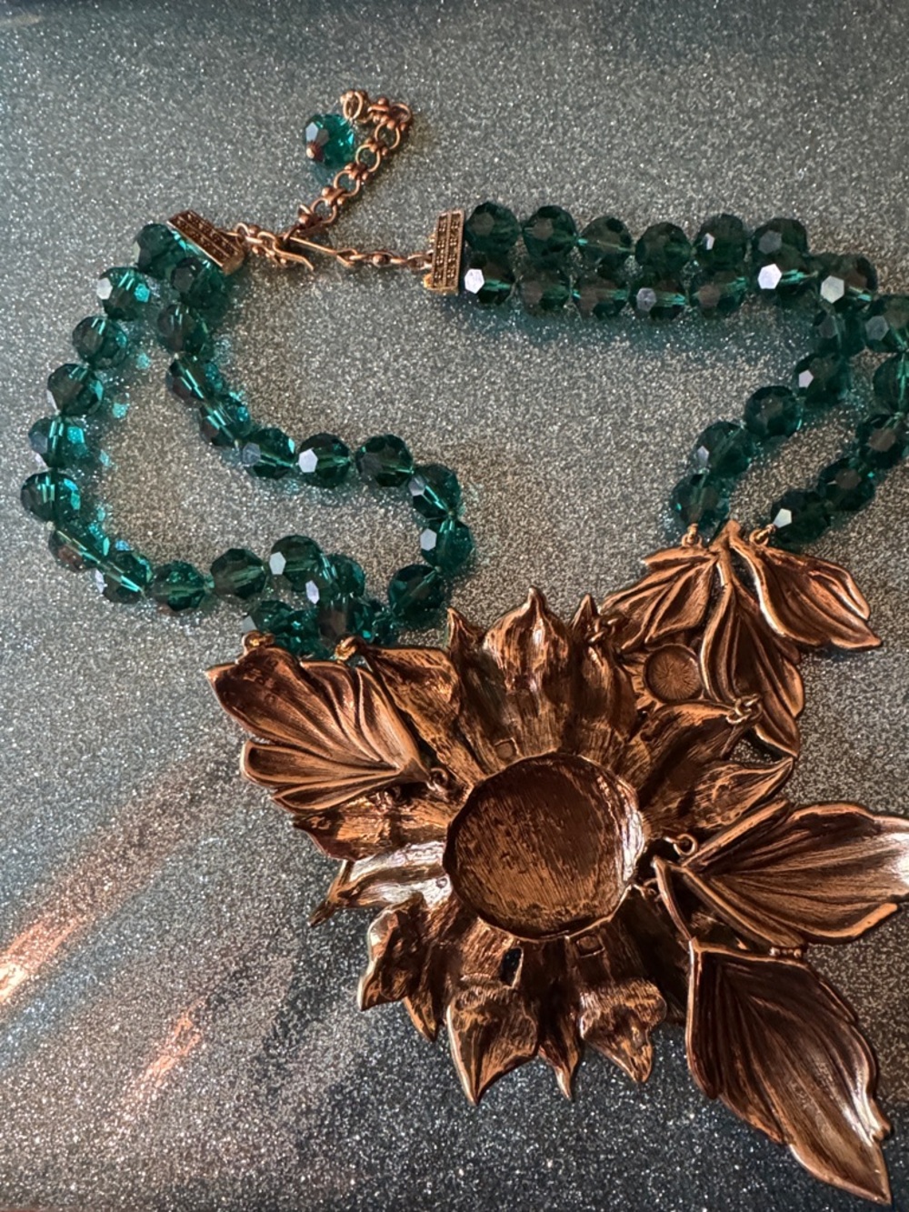 Heidi Daus Multicolor Floral Crystal Necklace with Emerald Beaded Strand - Picture 4 of 4